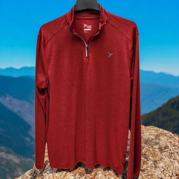 Old Navy Active Go-Dry Mens Large Athletic Shirt Red 1/4 Zip Pullover Casual - Picture 1 of 10